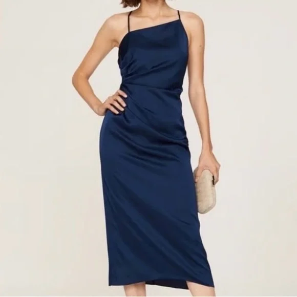 Milly | Dresses | Milly Electra Slip Dress Navy Open Back Midi Length |  Poshmark